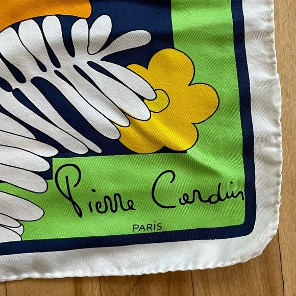 Vtg 1960s Pierre Cardin Colorful Floral Silk Scarf - Picture 9 of 16